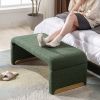 New Boucle Fabric Loveseat Ottoman Footstool Bedroom Bench Shoe Bench With Gold Metal Legs,Green