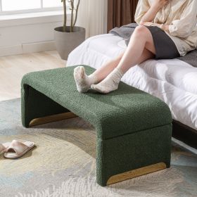New Boucle Fabric Loveseat Ottoman Footstool Bedroom Bench Shoe Bench With Gold Metal Legs,Green