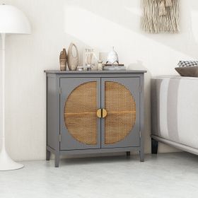 2 door cabinet with semicircular elements,natural rattan weaving,suitable for multiple scenes such as living room, bedroom, study room