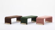 New Boucle Fabric Loveseat Ottoman Footstool Bedroom Bench Shoe Bench With Gold Metal Legs,Green