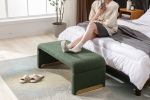 New Boucle Fabric Loveseat Ottoman Footstool Bedroom Bench Shoe Bench With Gold Metal Legs,Green