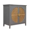 2 door cabinet with semicircular elements,natural rattan weaving,suitable for multiple scenes such as living room, bedroom, study room