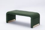 New Boucle Fabric Loveseat Ottoman Footstool Bedroom Bench Shoe Bench With Gold Metal Legs,Green