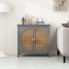 2 door cabinet with semicircular elements,natural rattan weaving,suitable for multiple scenes such as living room, bedroom, study room
