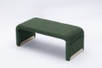 New Boucle Fabric Loveseat Ottoman Footstool Bedroom Bench Shoe Bench With Gold Metal Legs,Green