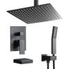 Lordear 12 Inch 3-Spray Shower System With Square Ceiling Mounted Adjustable Shower Head And Handheld Shower With Hose