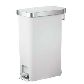 10.5 Gallon Trash Can, Plastic Slim Step-on Kitchen Trash Can, Black (Color: White)