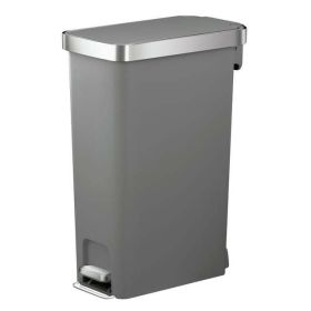 10.5 Gallon Trash Can, Plastic Slim Step-on Kitchen Trash Can, Black (Color: Gray)