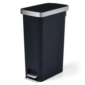 10.5 Gallon Trash Can, Plastic Slim Step-on Kitchen Trash Can, Black (Color: Black)